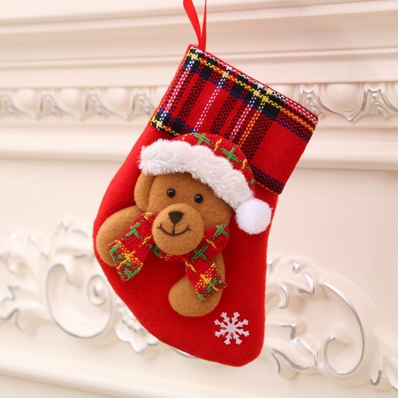Red Small Bear Christmas Stocking, Mini Xmas Tree Hanging Gift Sack, 16*13cm — image 1