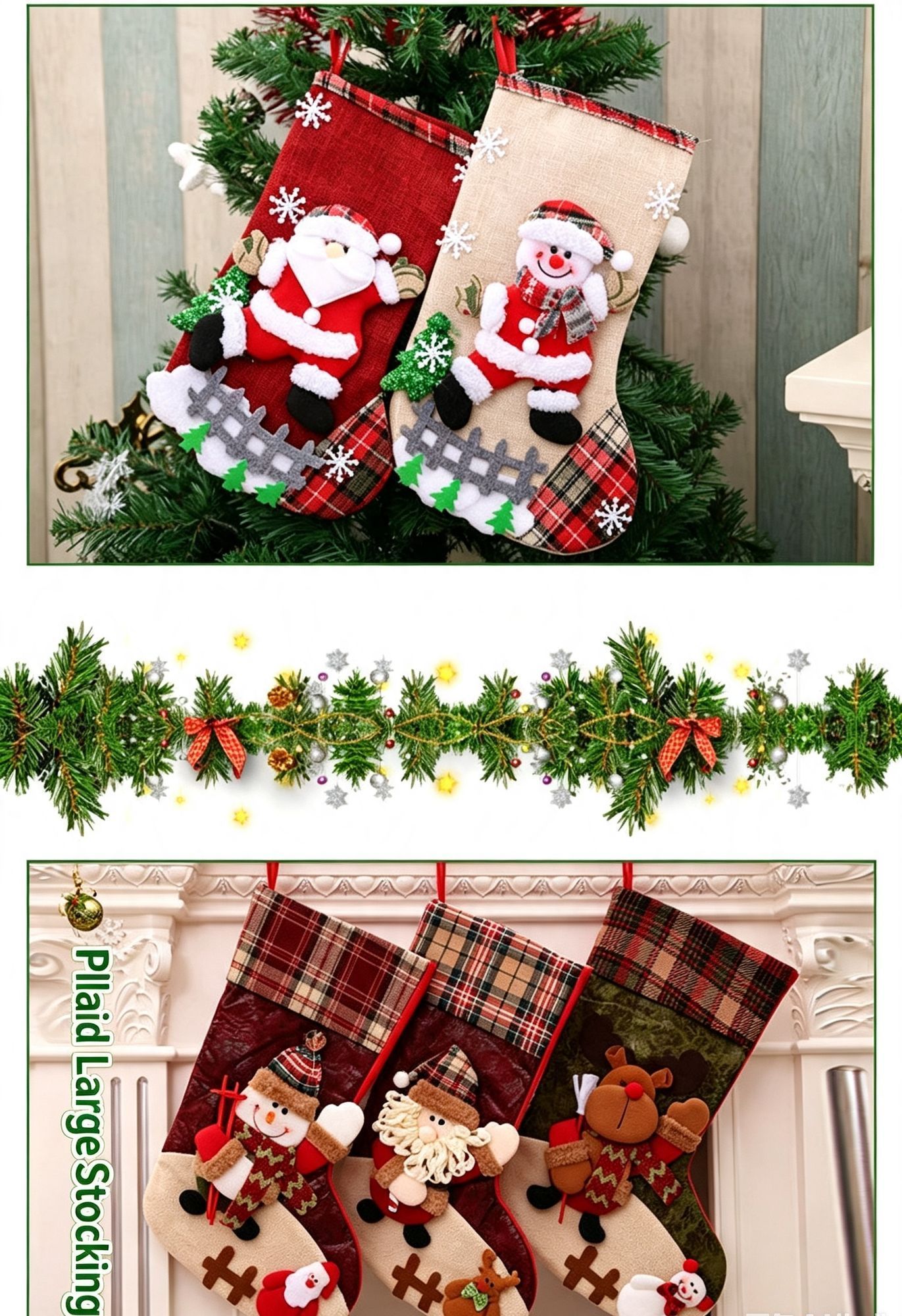 Medium Burlap Reindeer Christmas Stocking, Farmhouse Xmas Decor Gift Sack, 23*16cm view 6