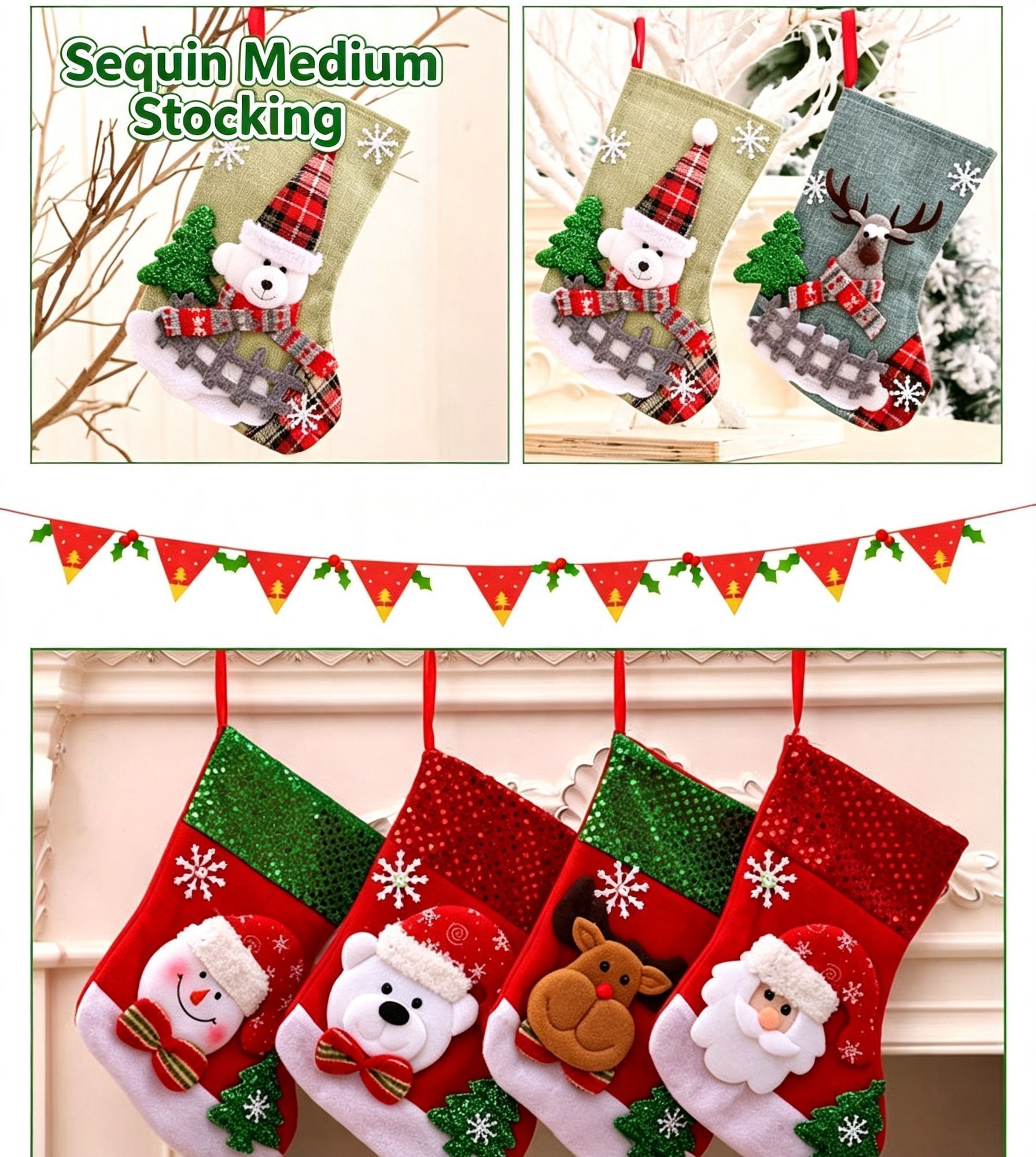 Medium Fenced Burlap Santa Christmas Stocking view 5