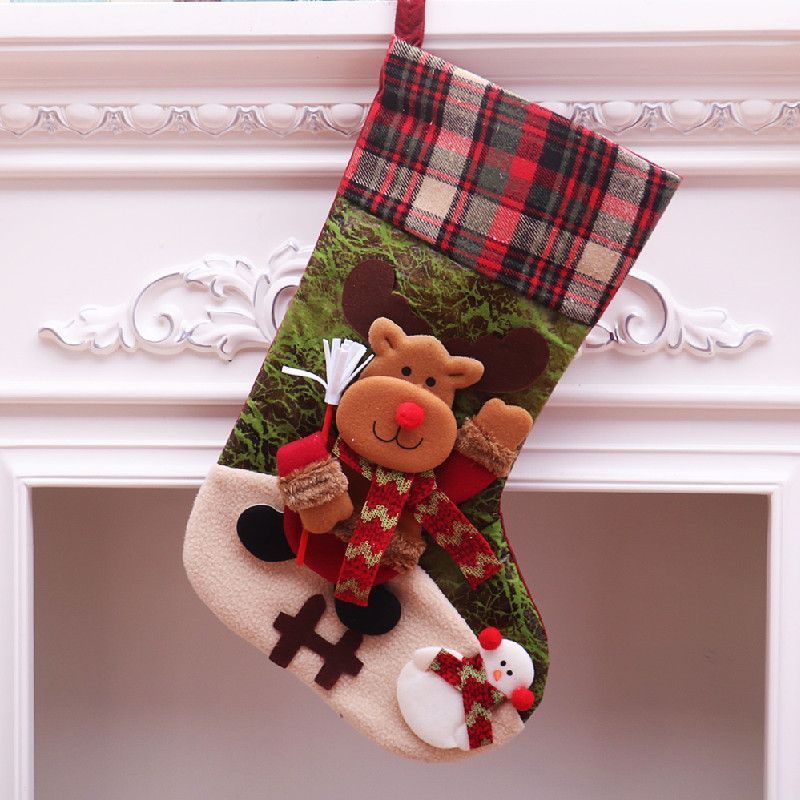 Oversized Plaid Reindeer Christmas Stocking — image 1