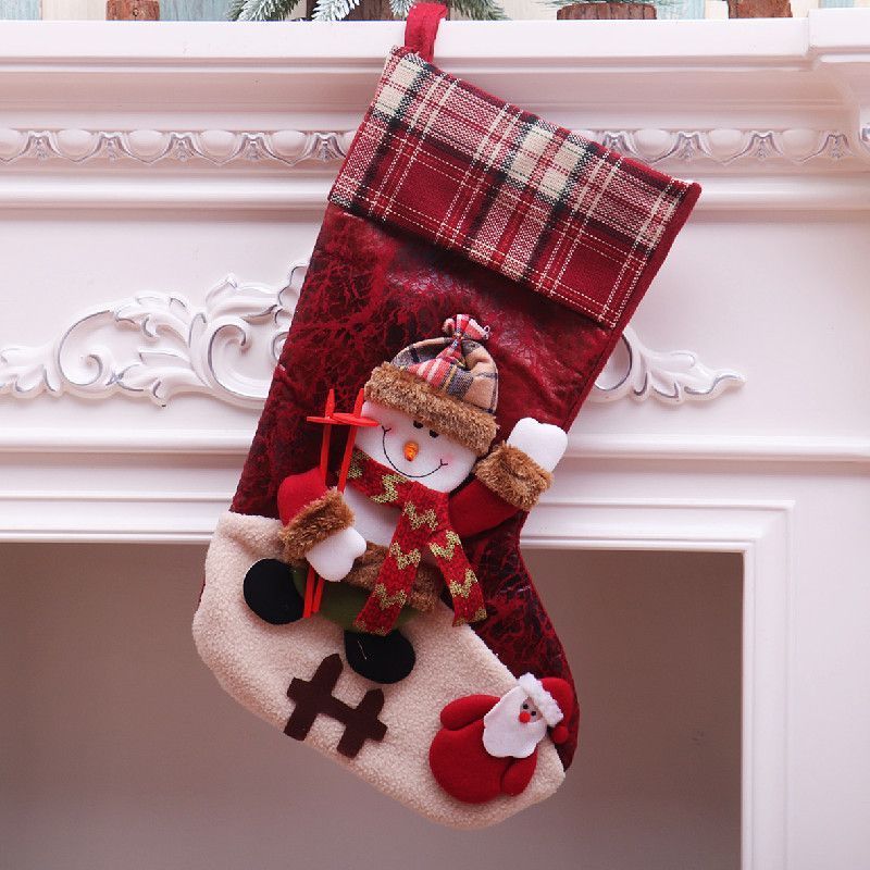 Oversized Checkered Snowman Christmas Stocking, Tartan Holiday Tree Decor, 47*29cm — image 1
