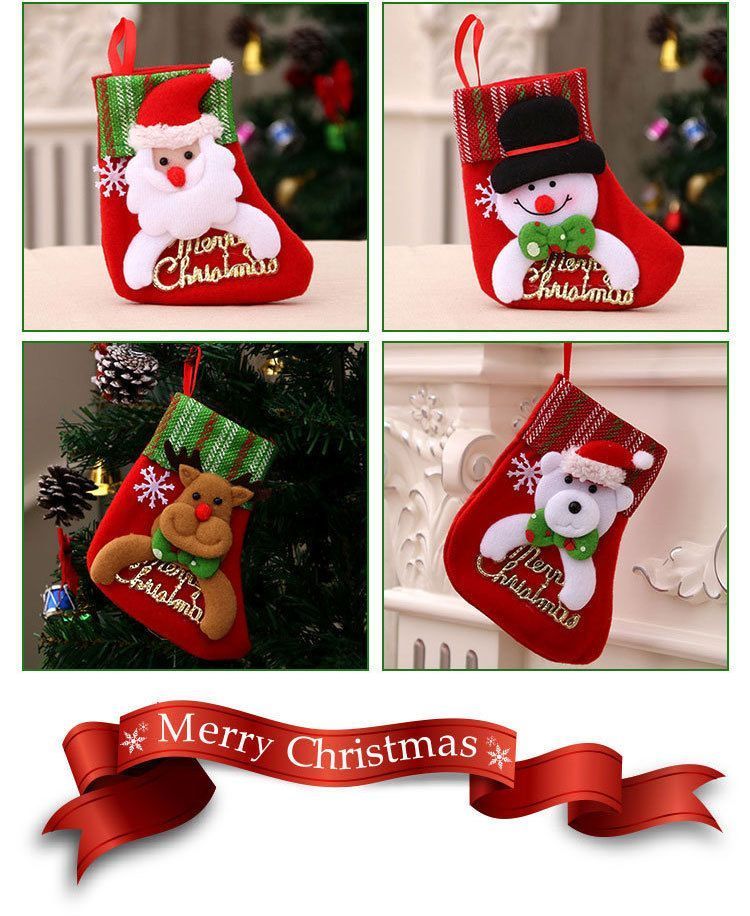 Medium Plaid Snowman Christmas Stocking, Tartan Pattern Xmas Hanging Sack, 22*15cm view 4
