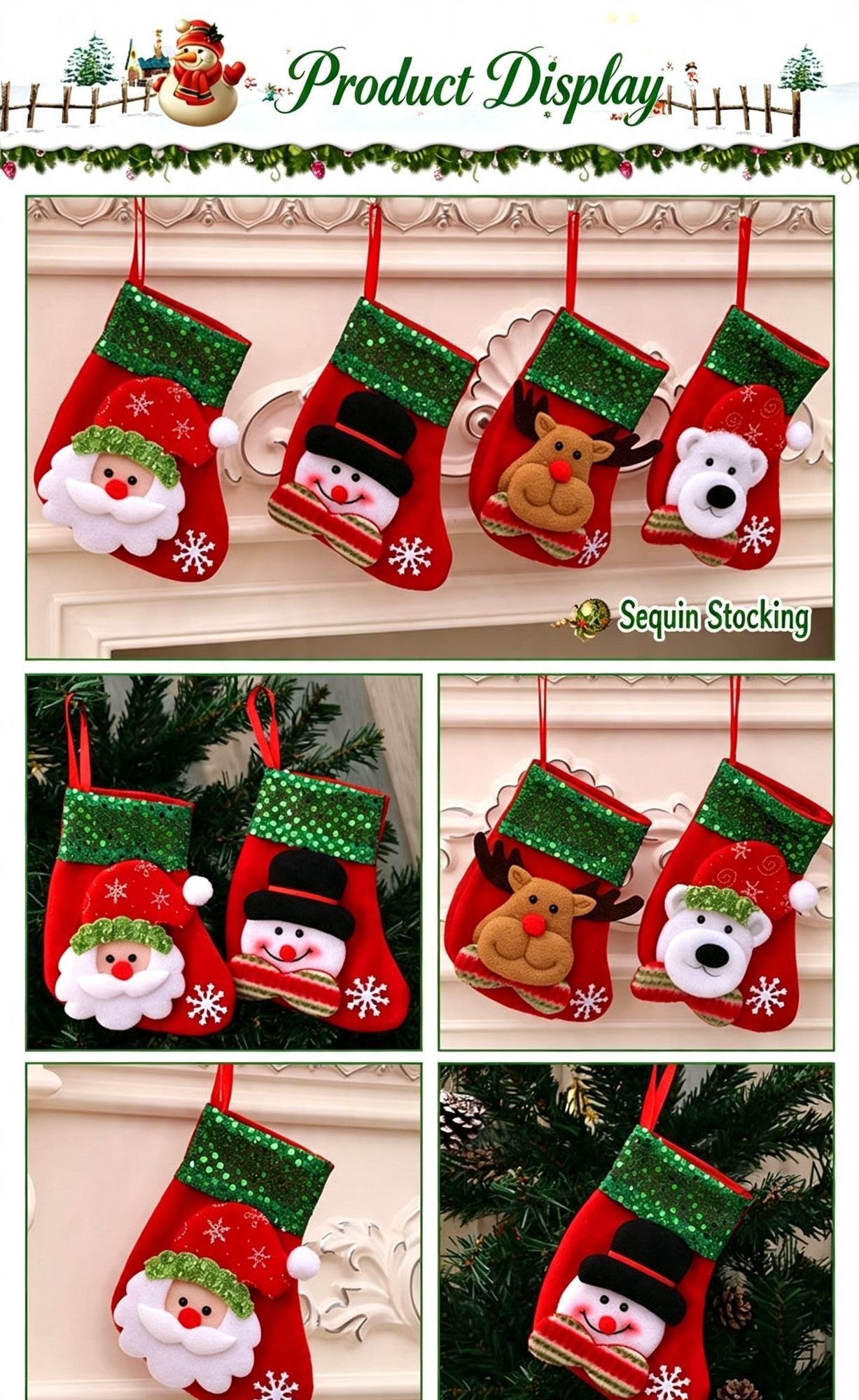 Large Red Reindeer Christmas Stocking, Bright Holiday Tree Decorative Bag, 31*21cm view 2