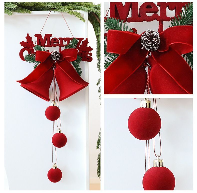Medium Size Flocked Arch Bell Christmas Hanging Decor, Indoor Festival Decoration view 4