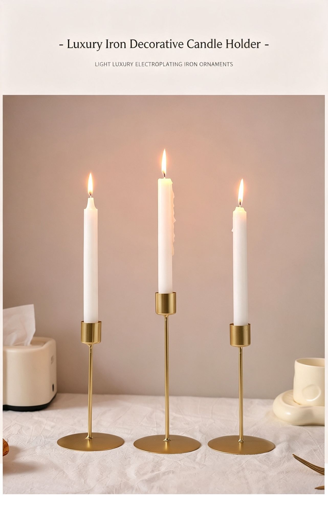 Gold Pillar Candle Holder Combination Set view 2