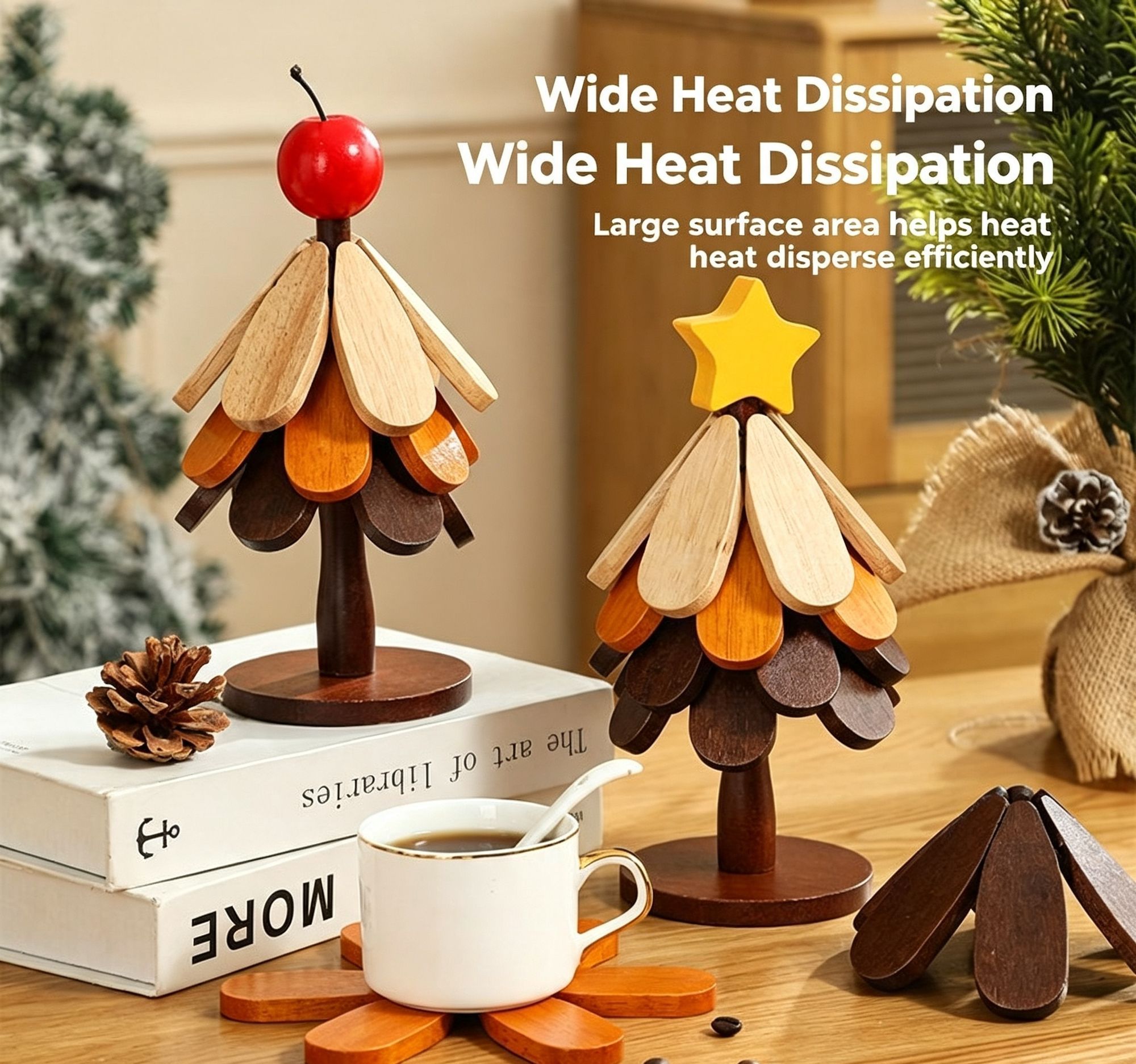 Green Christmas Tree 4-Tier Apple Pattern Heat Insulation Pad view 6