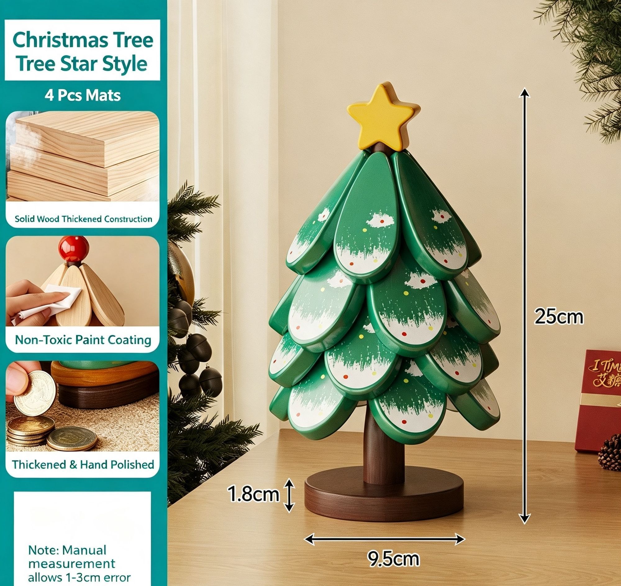 Green Christmas Tree 4-Tier Star Pattern Heat Resistant Trivet