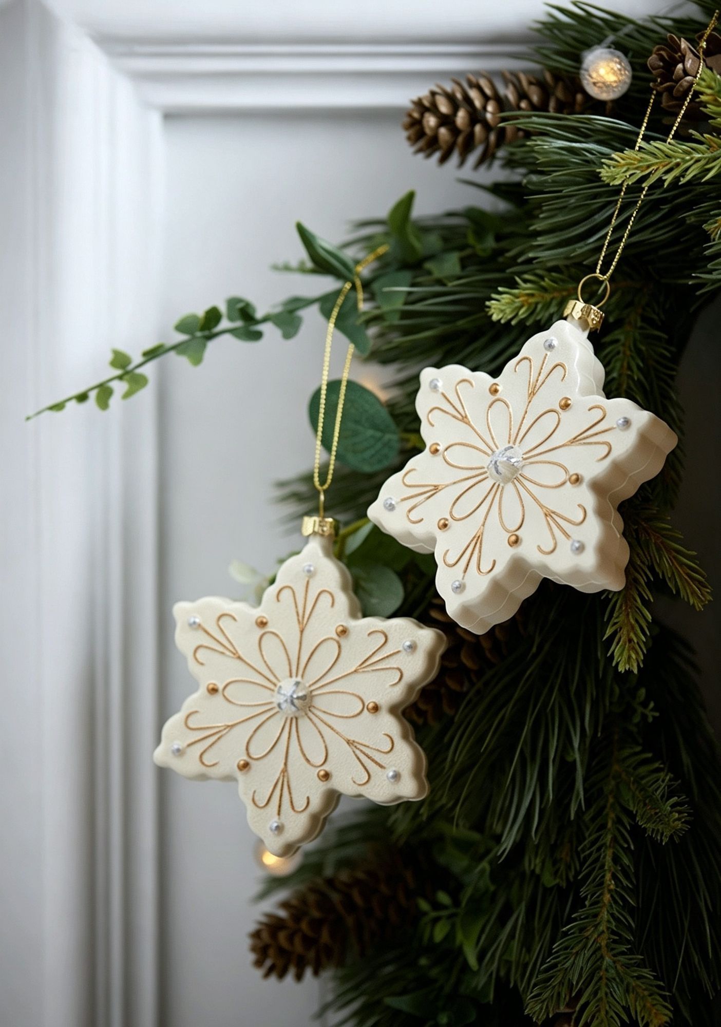 White & Gold 6 Pieces Assorted Hanging Ornament Set view 7