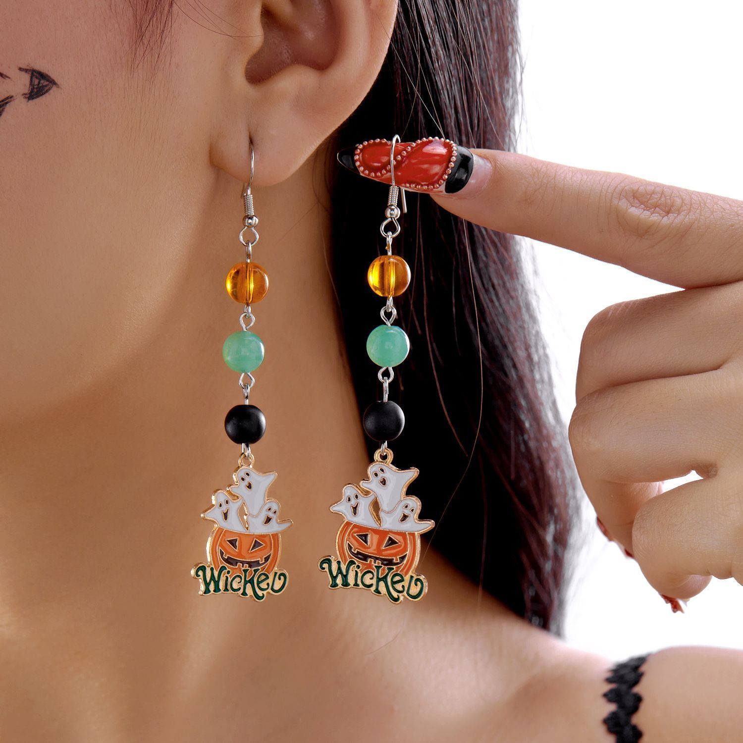 Pumpkin Ghost Pendant Gothic Tassel Earrings