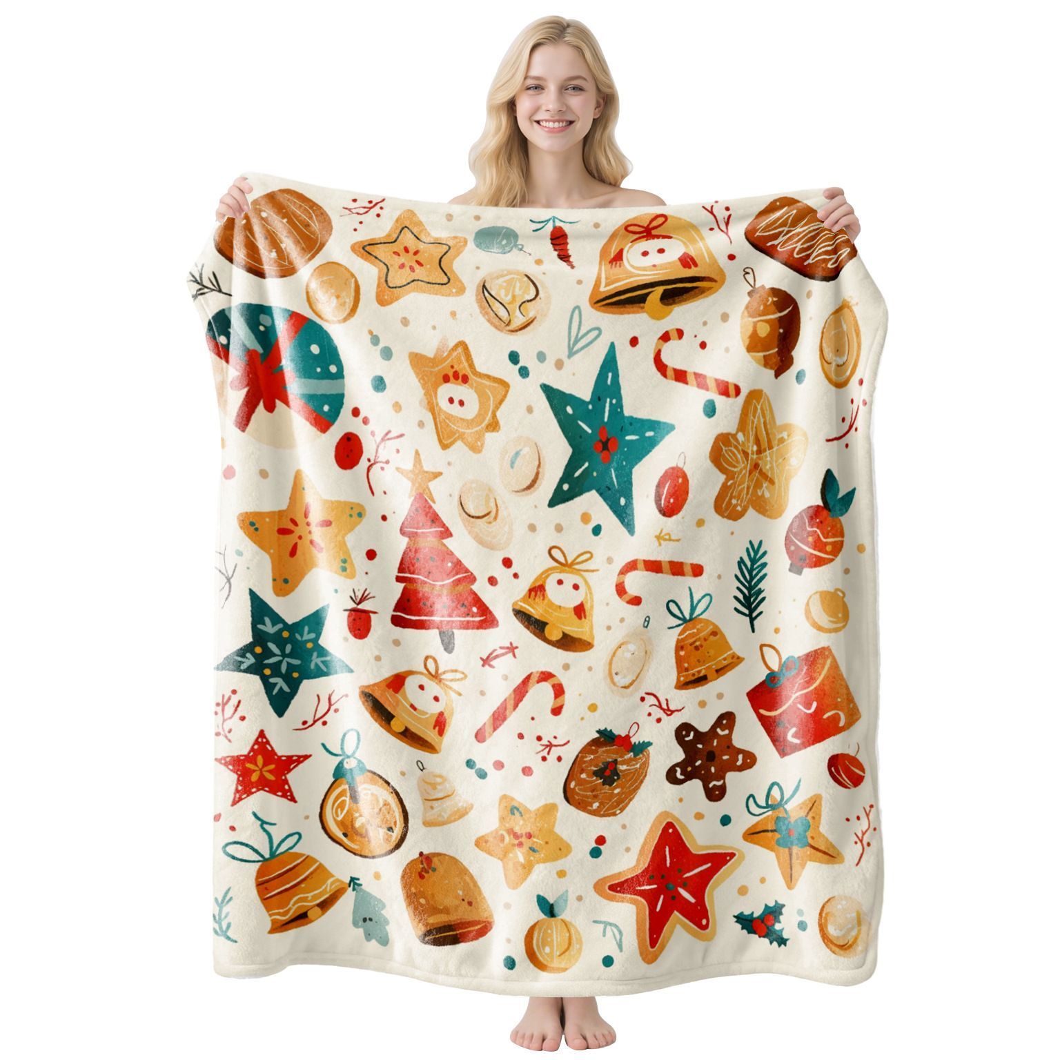 Bright Holiday Pattern Flannel Blanket — image 1