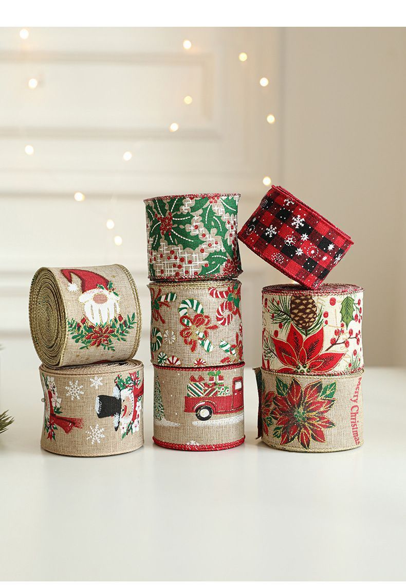 Holiday Burlap Satin Ribbon 6.3CM Width 2M view 3