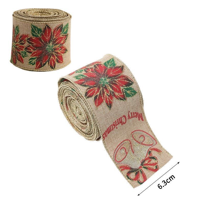 Burlap Xmas Woven Ribbon 6.3CM Width 2M — image 1