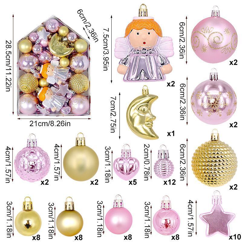 72 Pieces Festive Mixed Holiday Baubles Set in House Mold Gift Box — image 1