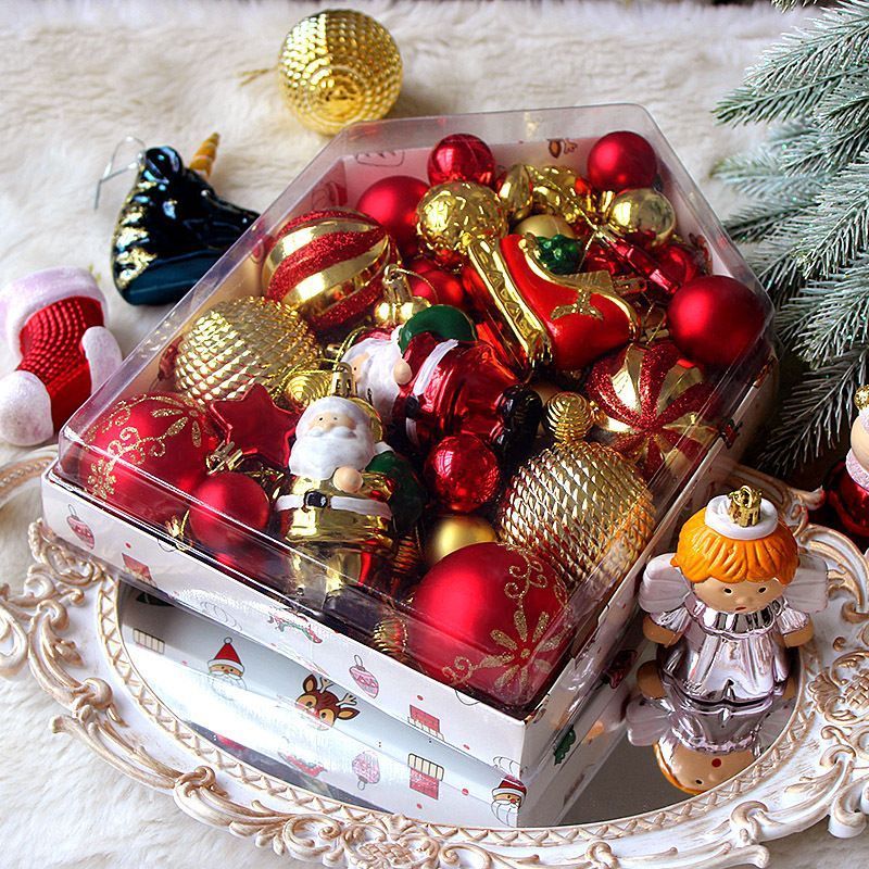 72 Pieces Festive Mixed Holiday Baubles Set in House Mold Gift Box view 2