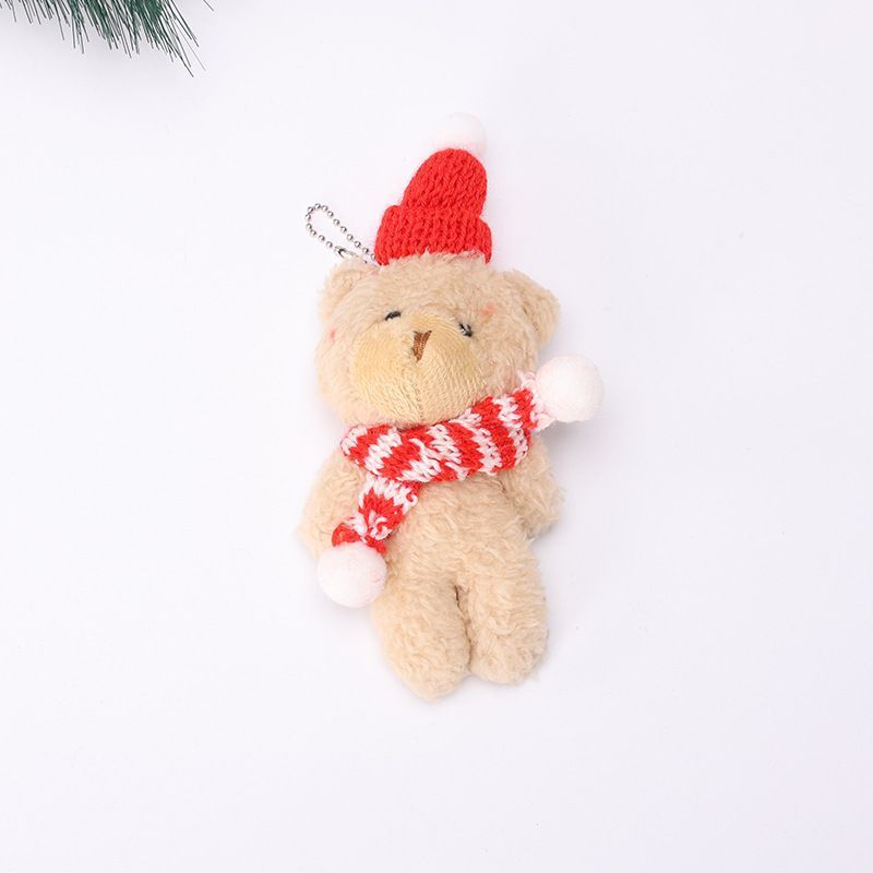 Christmas Brown Curly Bear Desktop Ornament Style B with Red & White Scarf — image 1