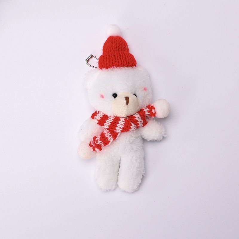 Holiday White Fluffy Bear Figurine Style B with Red & White Scarf — image 1