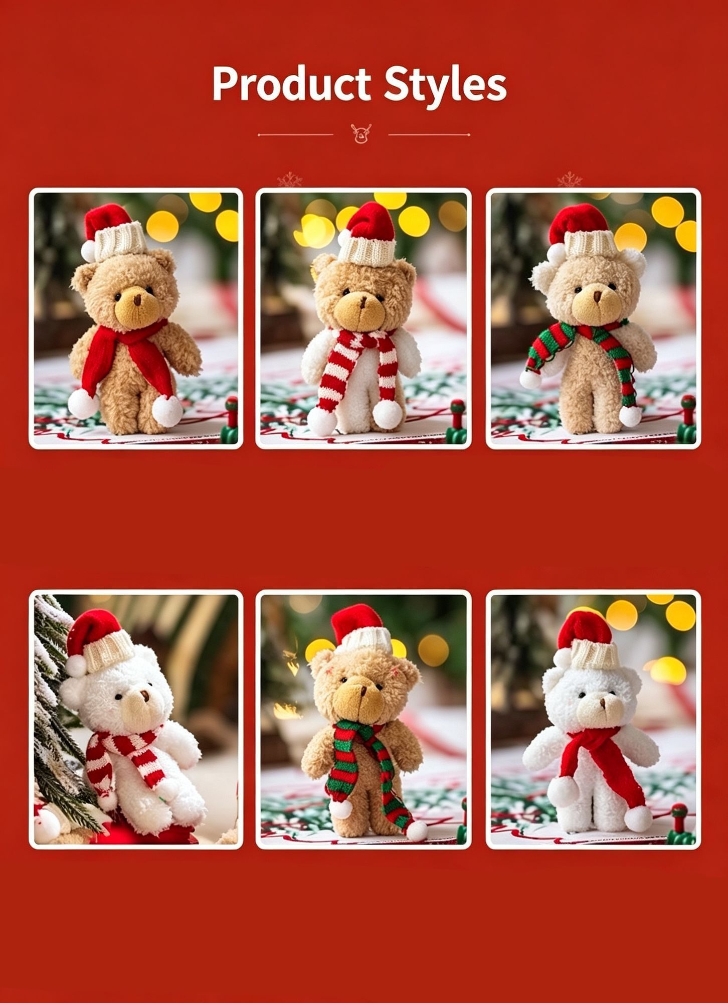 White Fluffy Christmas Bear with Green Dome Hat and Red & White Scarf view 2