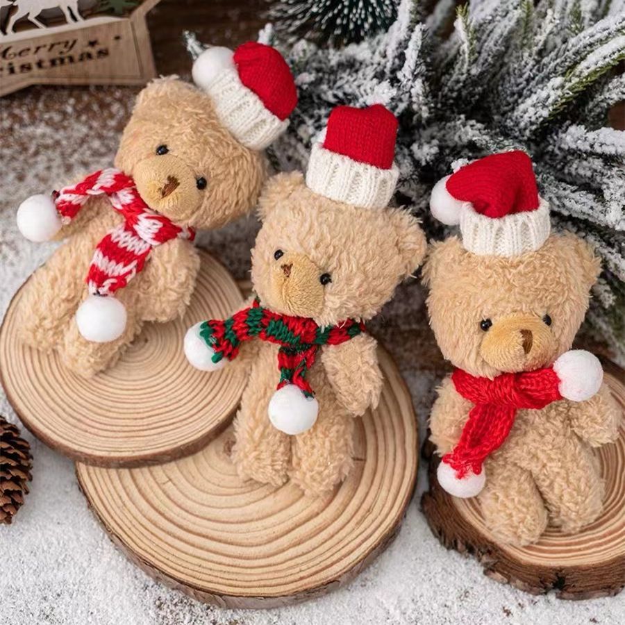 White Fluffy Christmas Bear with Green Dome Hat and Red & White Scarf view 5