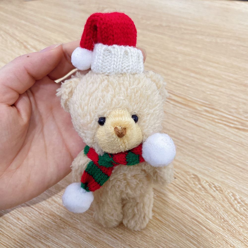 Brown Curly Christmas Bear with Pointed Hat and Red & White Scarf view 6