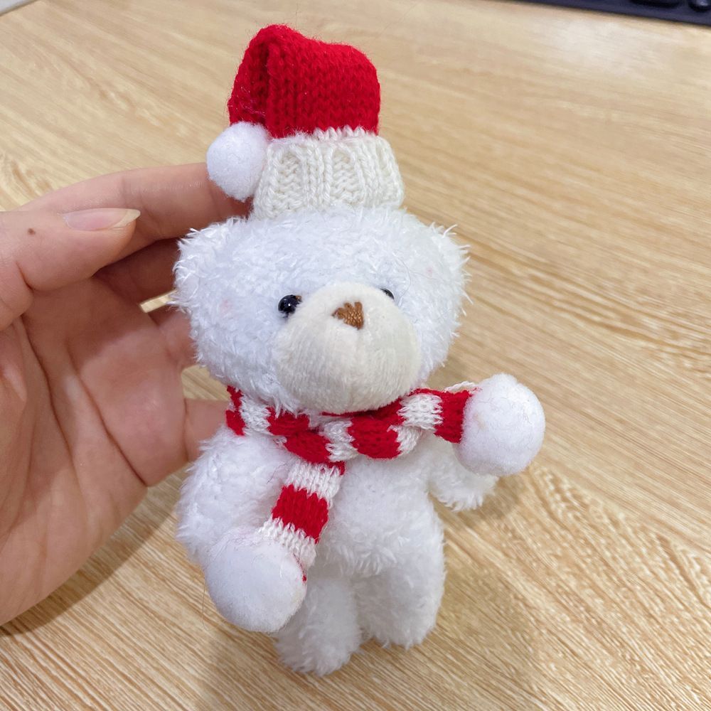 Brown Curly Christmas Bear with Pointed Hat and Red & White Scarf view 8