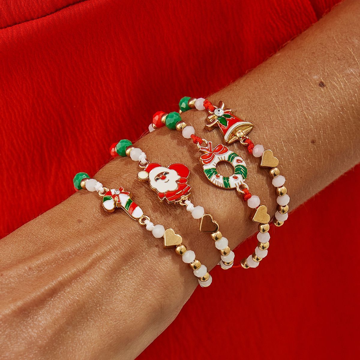 Christmas Beaded Adjustable Bracelet 4Pcs Set Code 6737K1 view 4