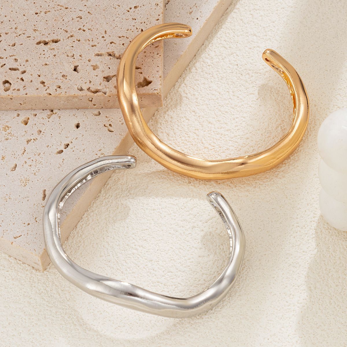 Mixed Color Two Piece Irregular Wave Open Bangle Set view 4
