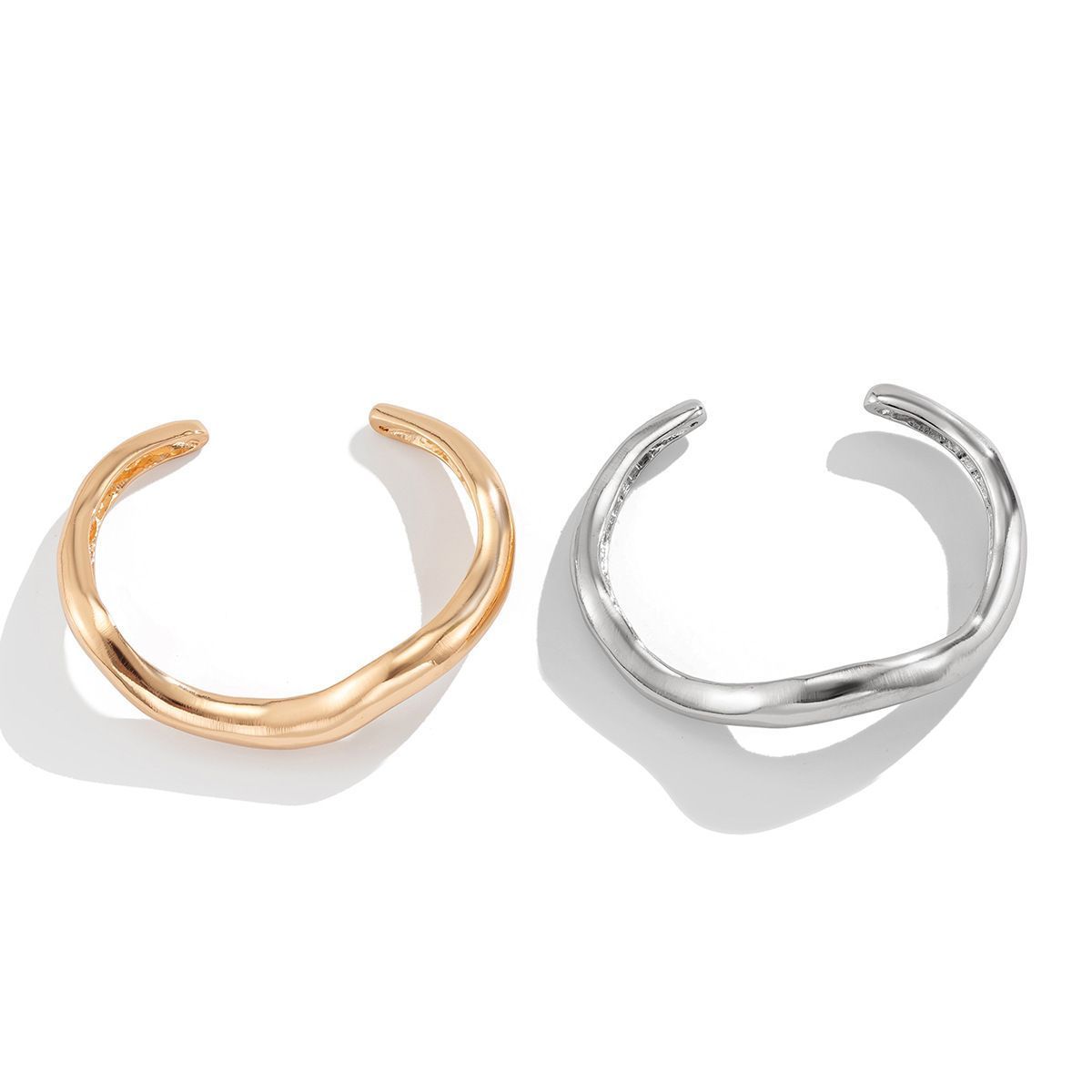 Mixed Color Two Piece Irregular Wave Open Bangle Set view 6