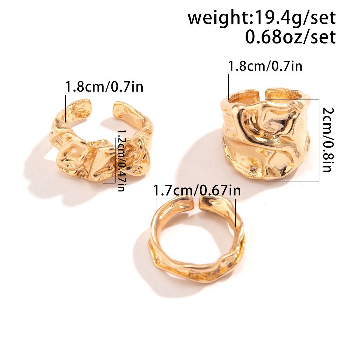 Irregular Crumple Metal Stacking Ring 3 Pieces Set view 2