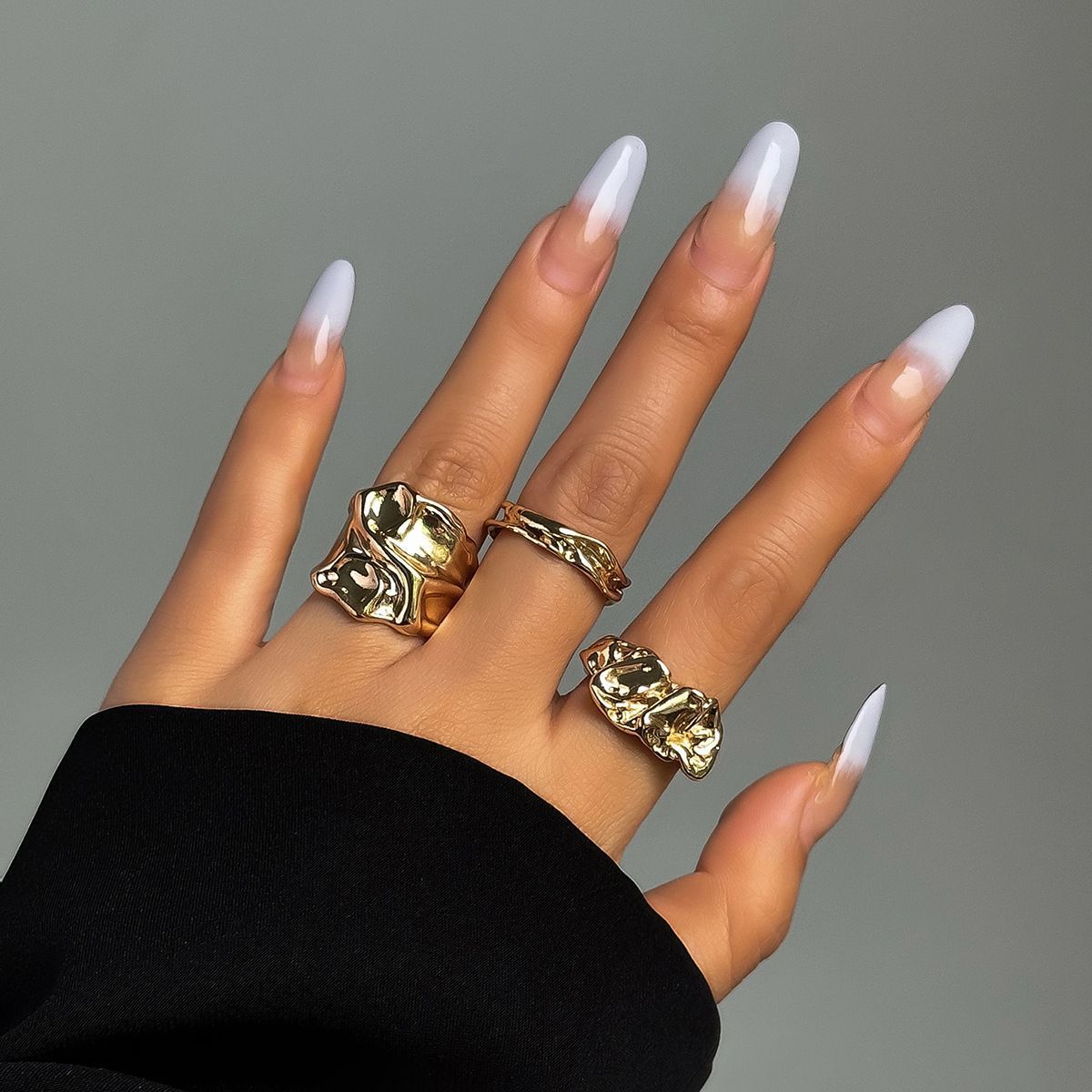 Irregular Crumple Metal Stacking Ring 3 Pieces Set view 3