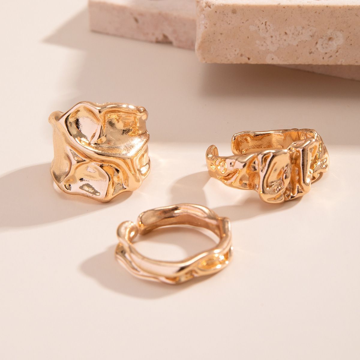 Irregular Crumple Metal Stacking Ring 3 Pieces Set view 4