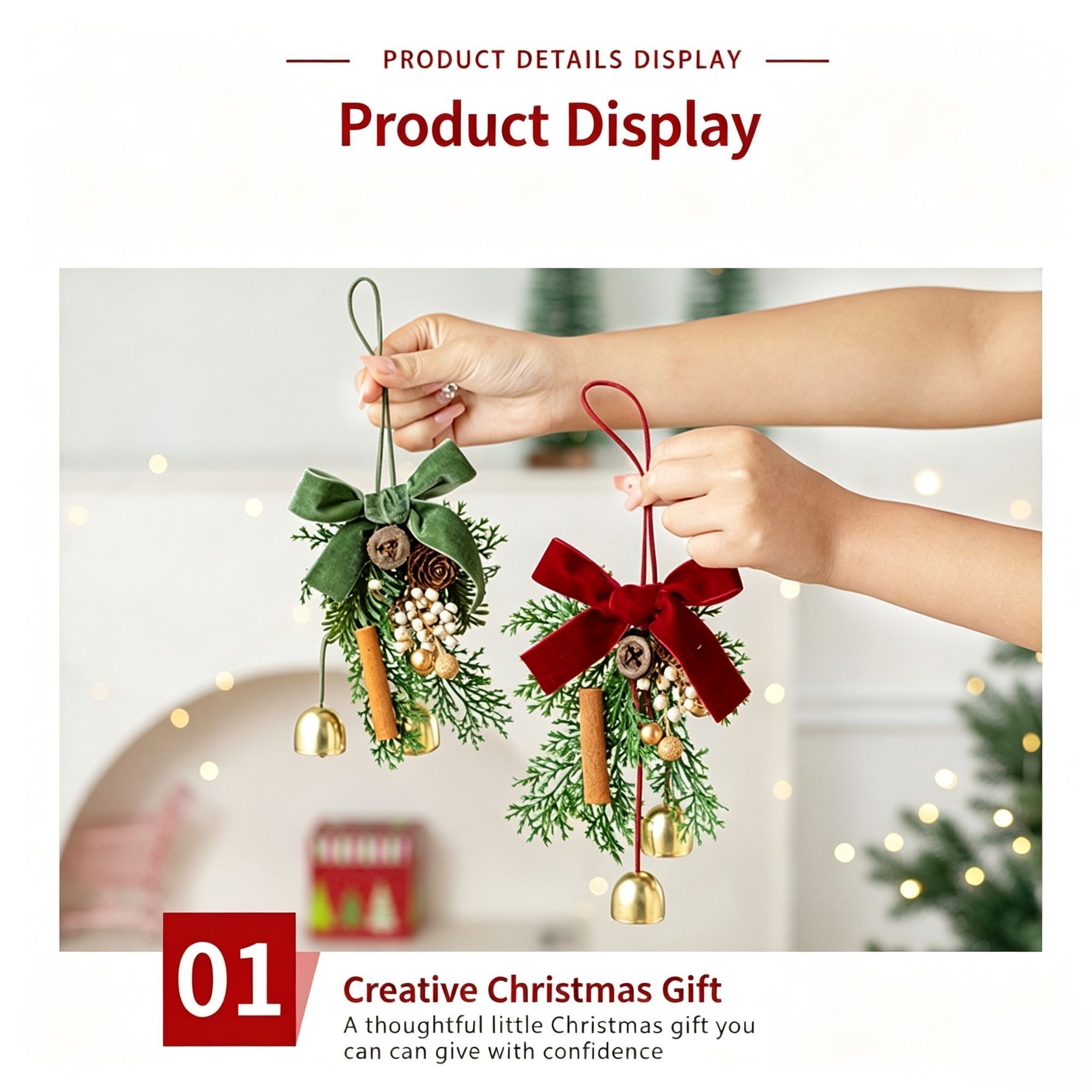 Christmas Pine Cone Single Bell Hanging Decor in Red view 3