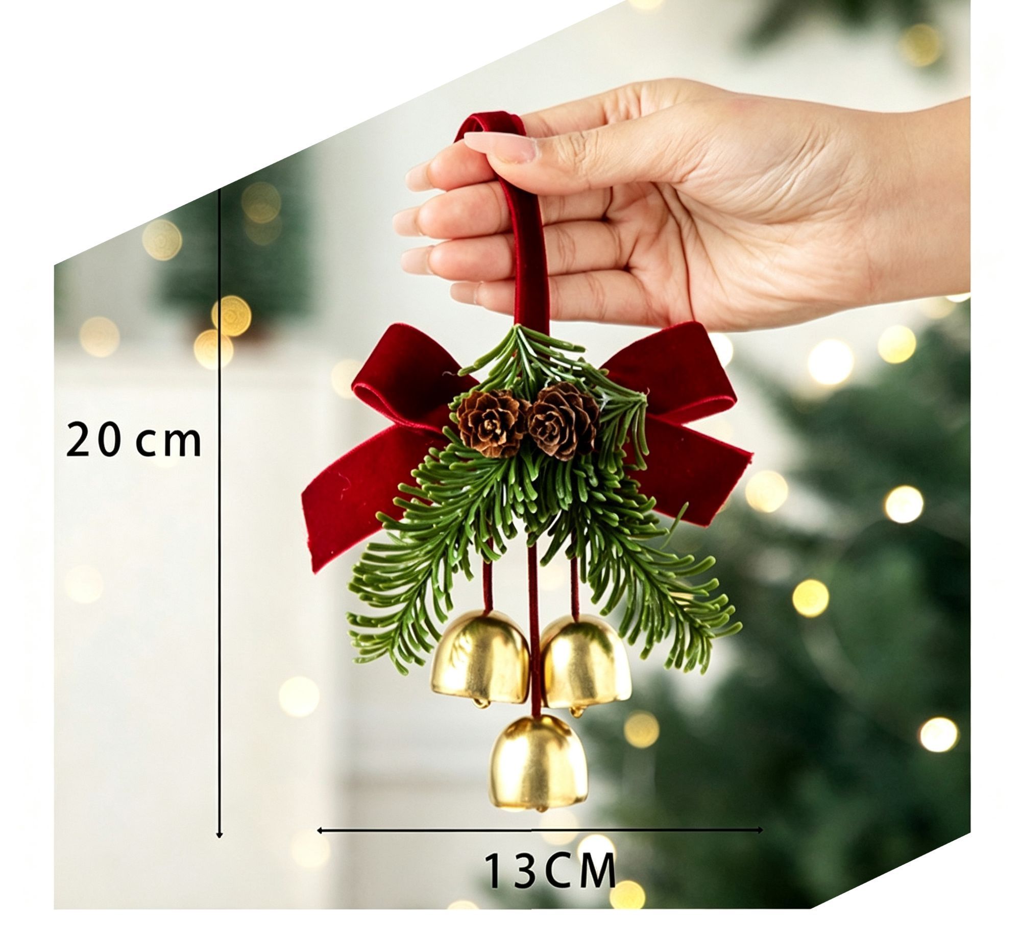 Christmas Pine Cone Single Bell Hanging Decor in Red view 9