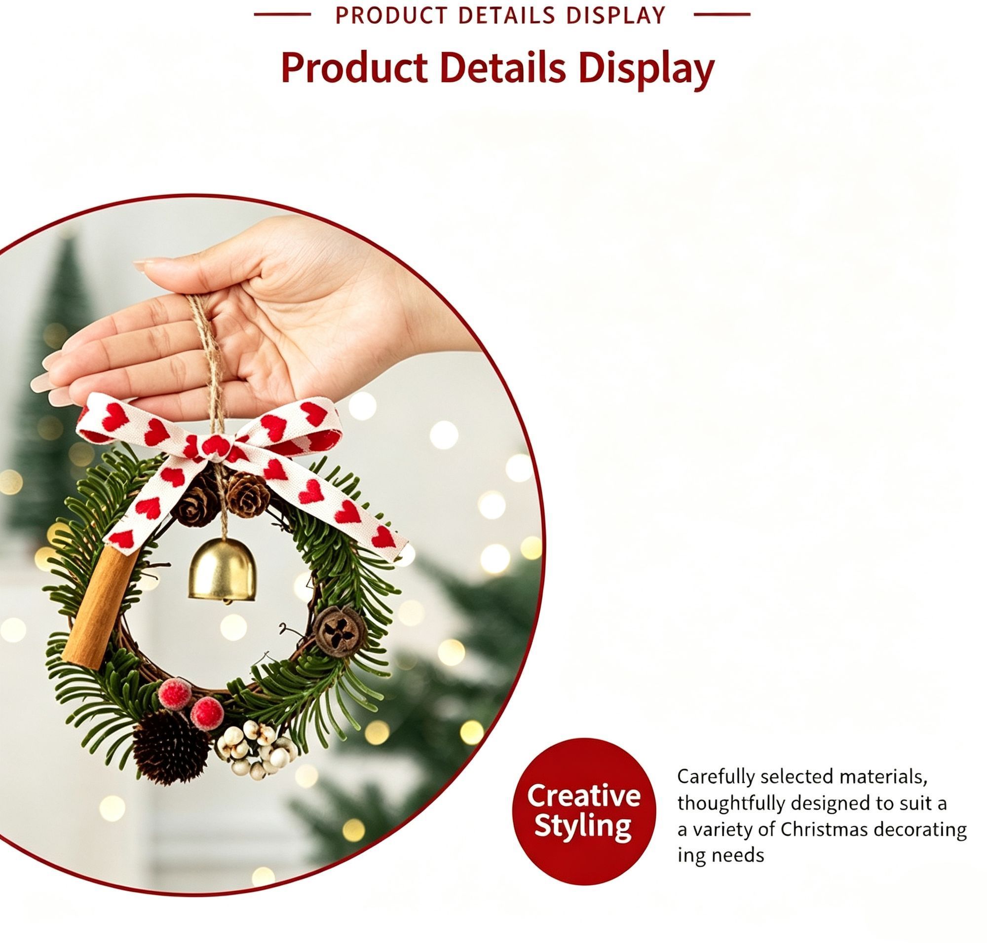 Christmas Pine Cone Double Green Bell Tree Pendant view 2