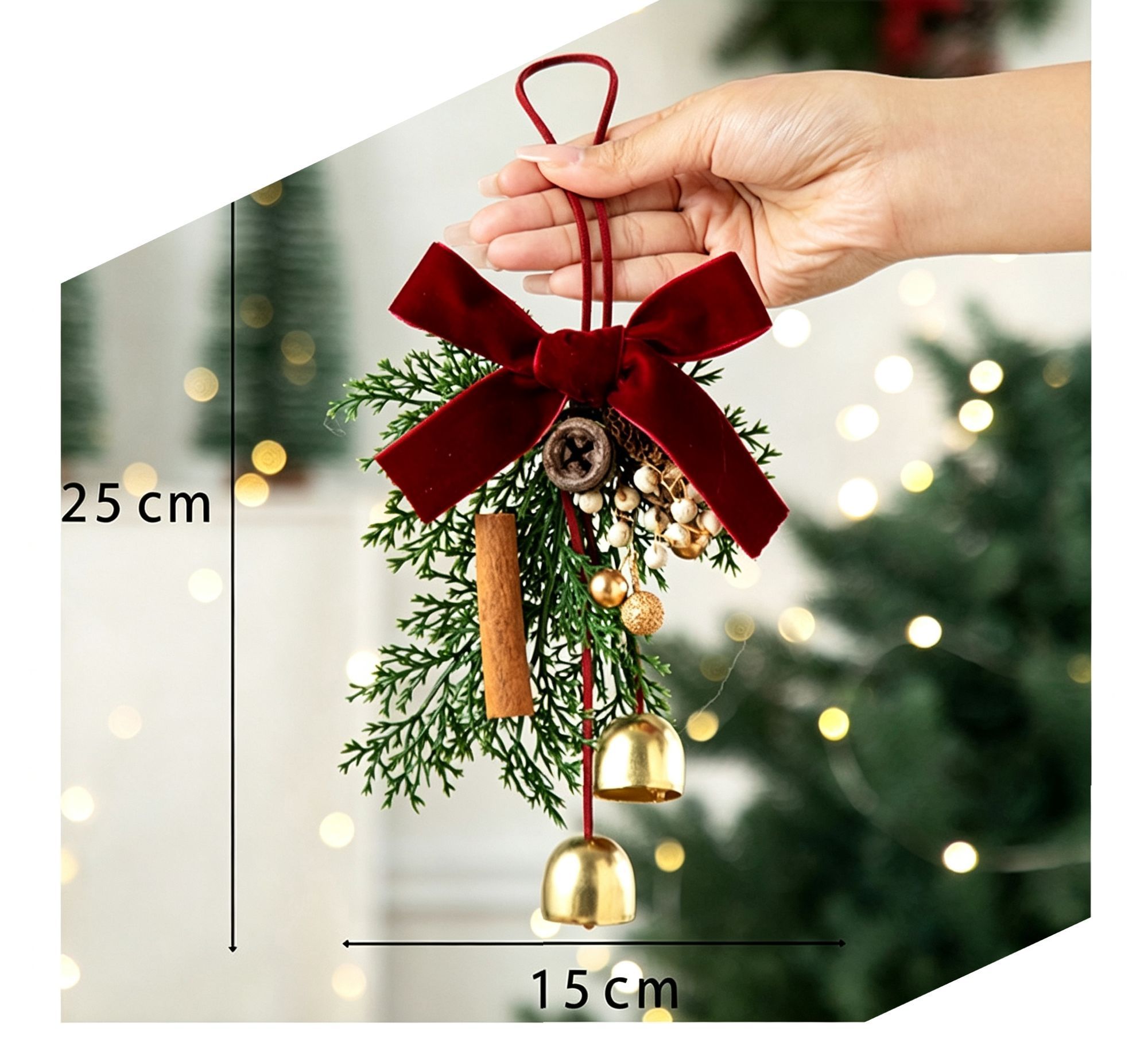Christmas Pine Cone Double Green Bell Tree Pendant view 8