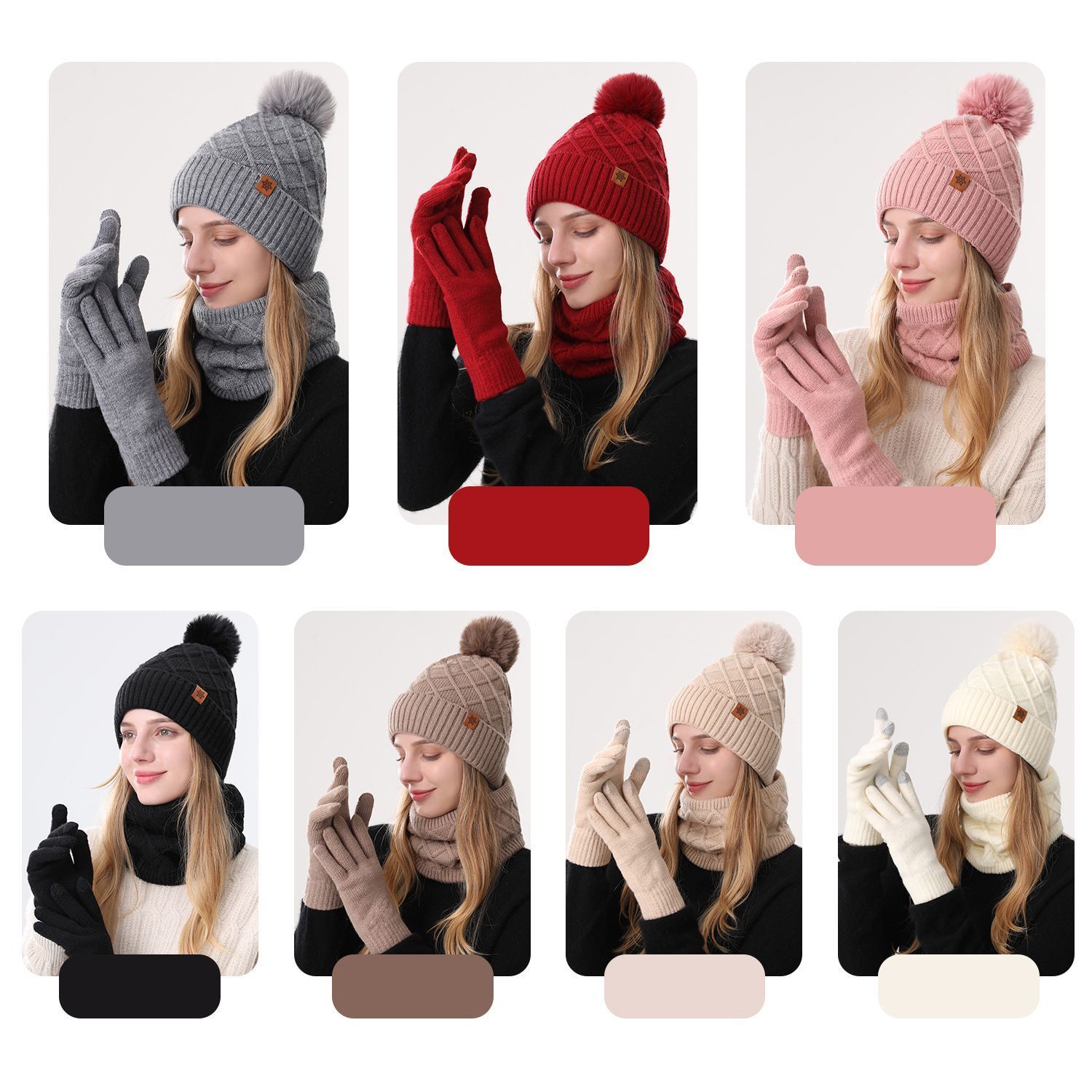 Women Pink Argyle 3-Piece Set-Hat Scarf and Gloves view 2