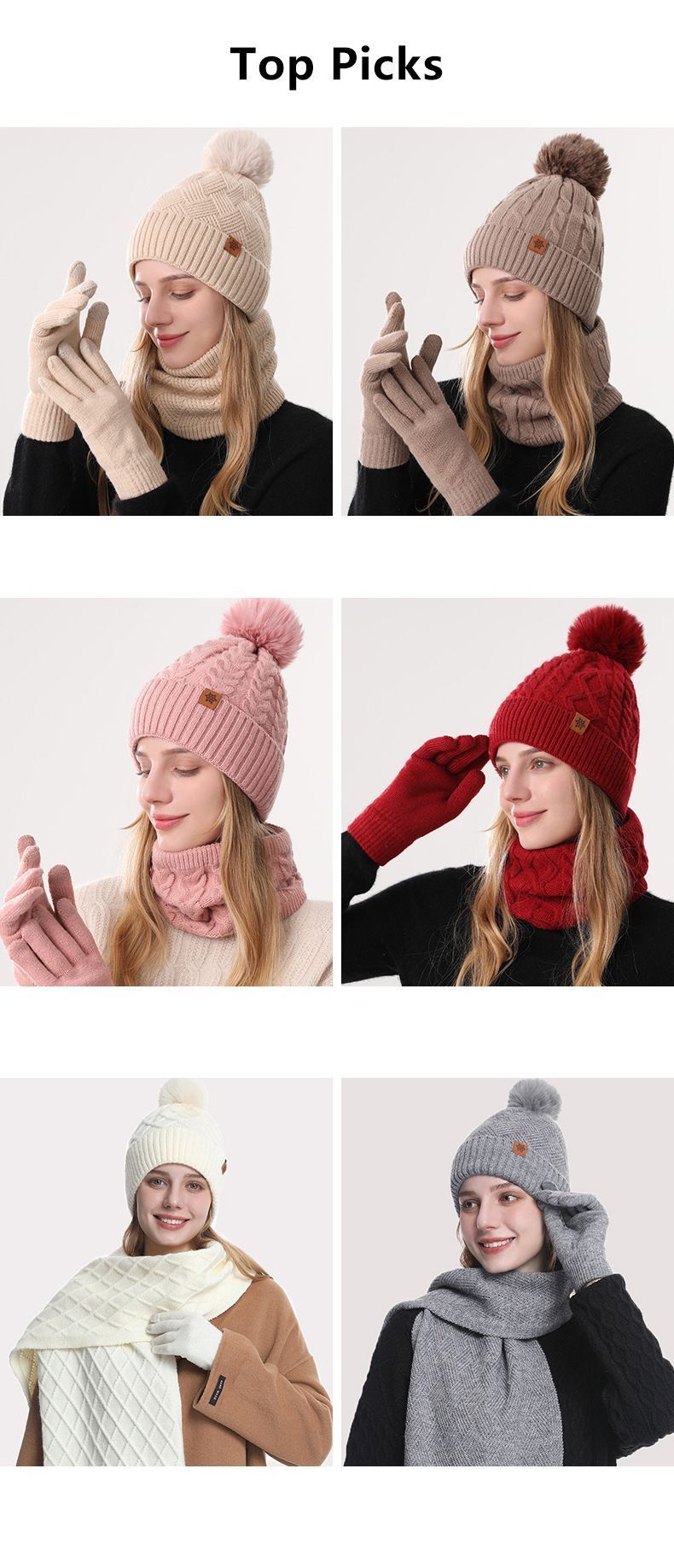 Women Red Argyle 3-Piece Set-Hat Scarf and Gloves view 5