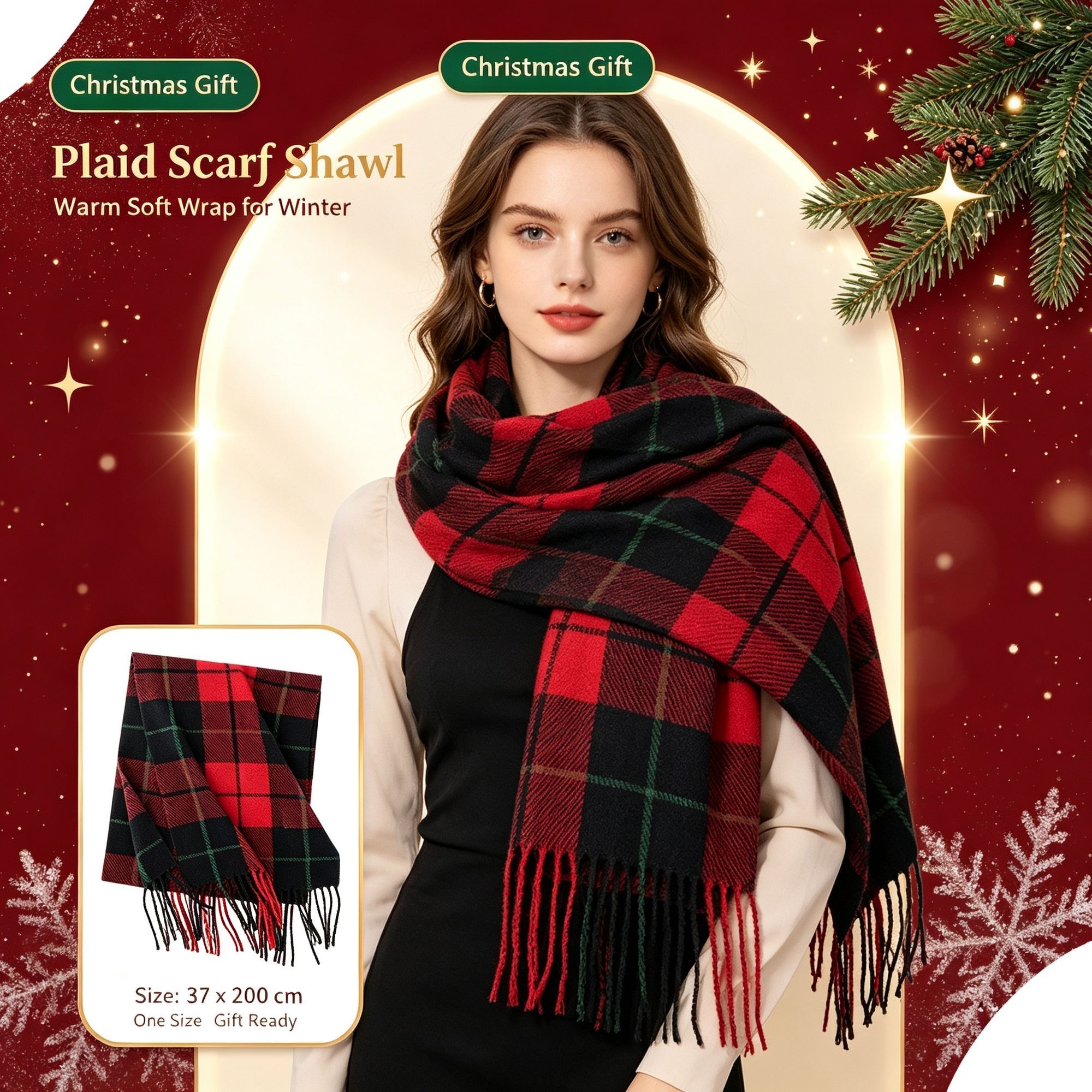 Burgundy Plaid Neck Wrap