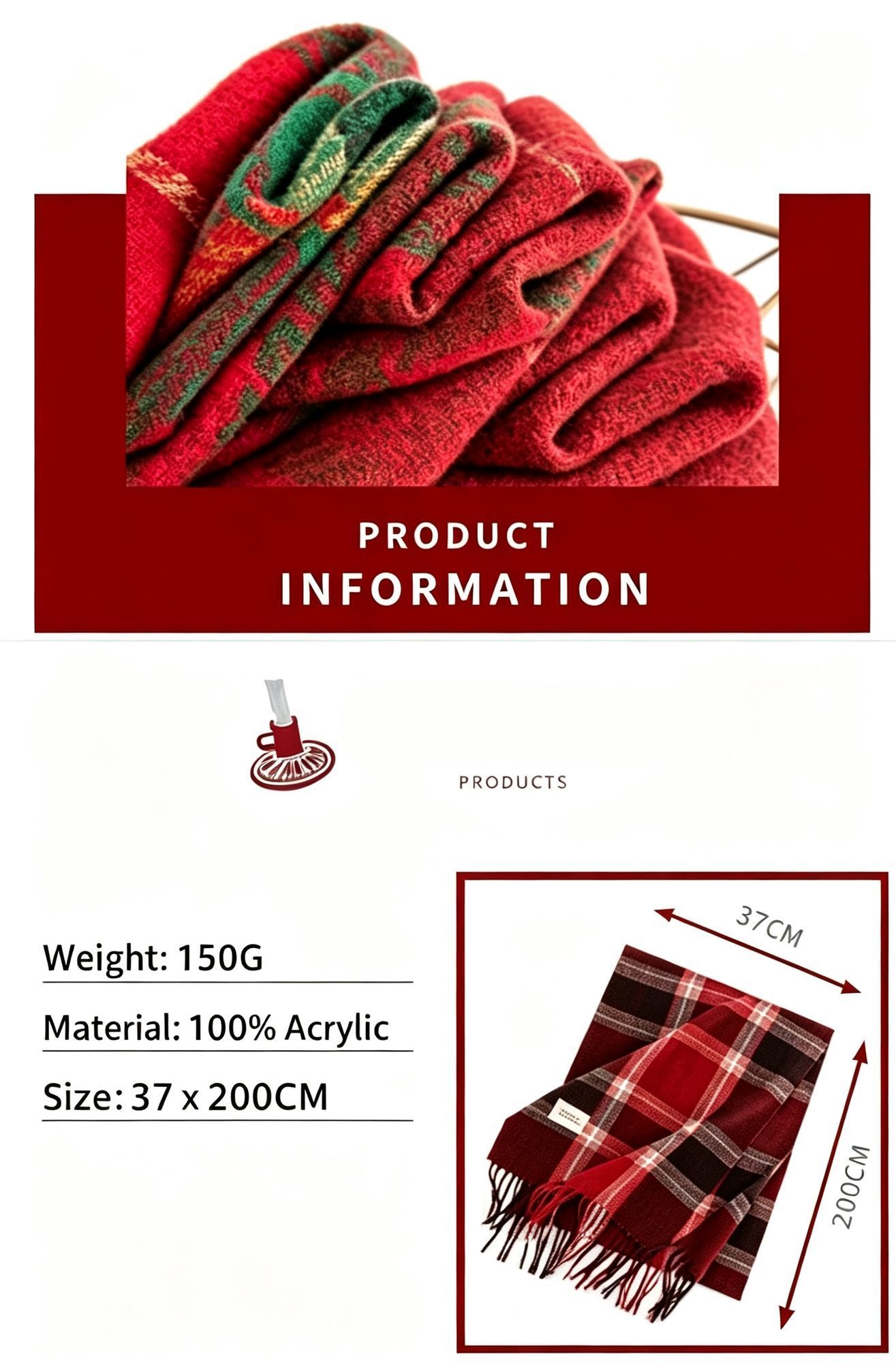 Christmas Themed Grid Warm Scarf view 4