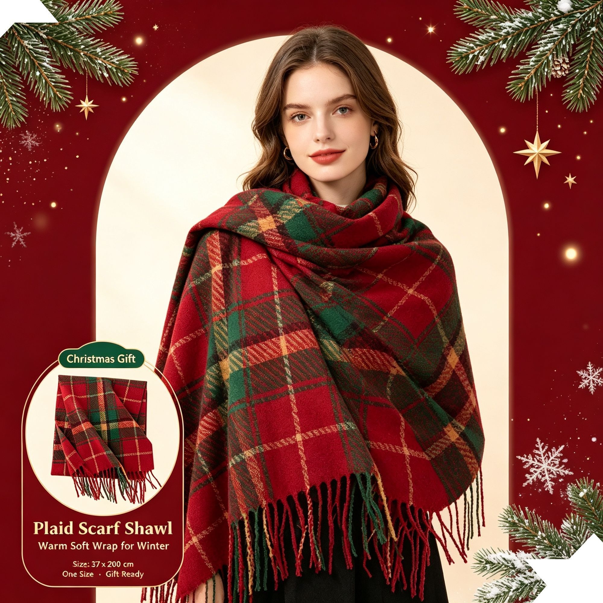 Xmas Red Green Check Scarf