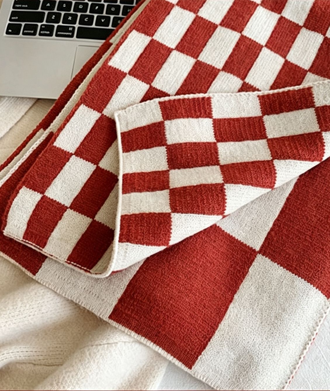 Red and Coffee Color Block Plaid Shawl view 5