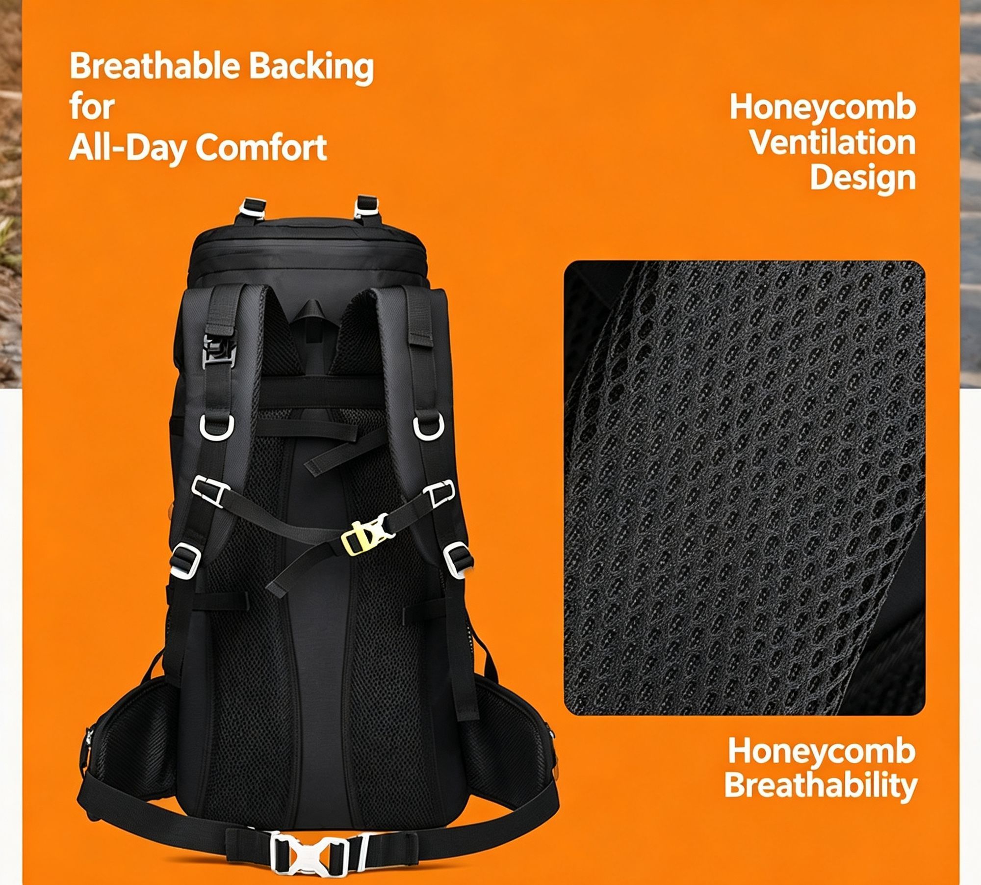 Spacious Nylon Trekking Rucksack 60L Orange view 14