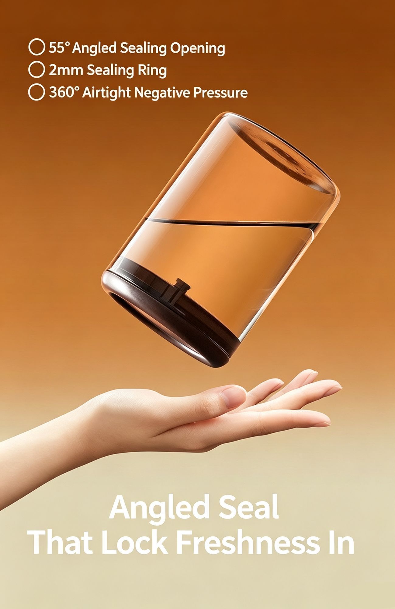 UV‑Protection Round Glass Sealed Canister 900ml Light‑Shield Brown High view 6