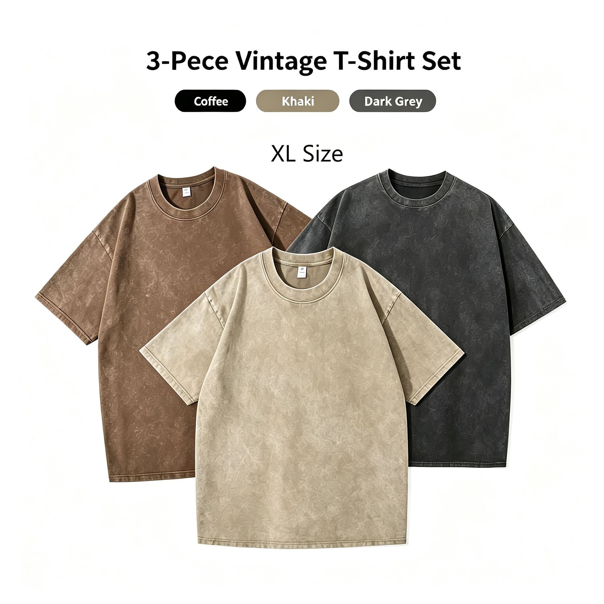 3 Pack Washed 230gsm Vintage Cotton Tee Unisex Outfit Pack Recommended