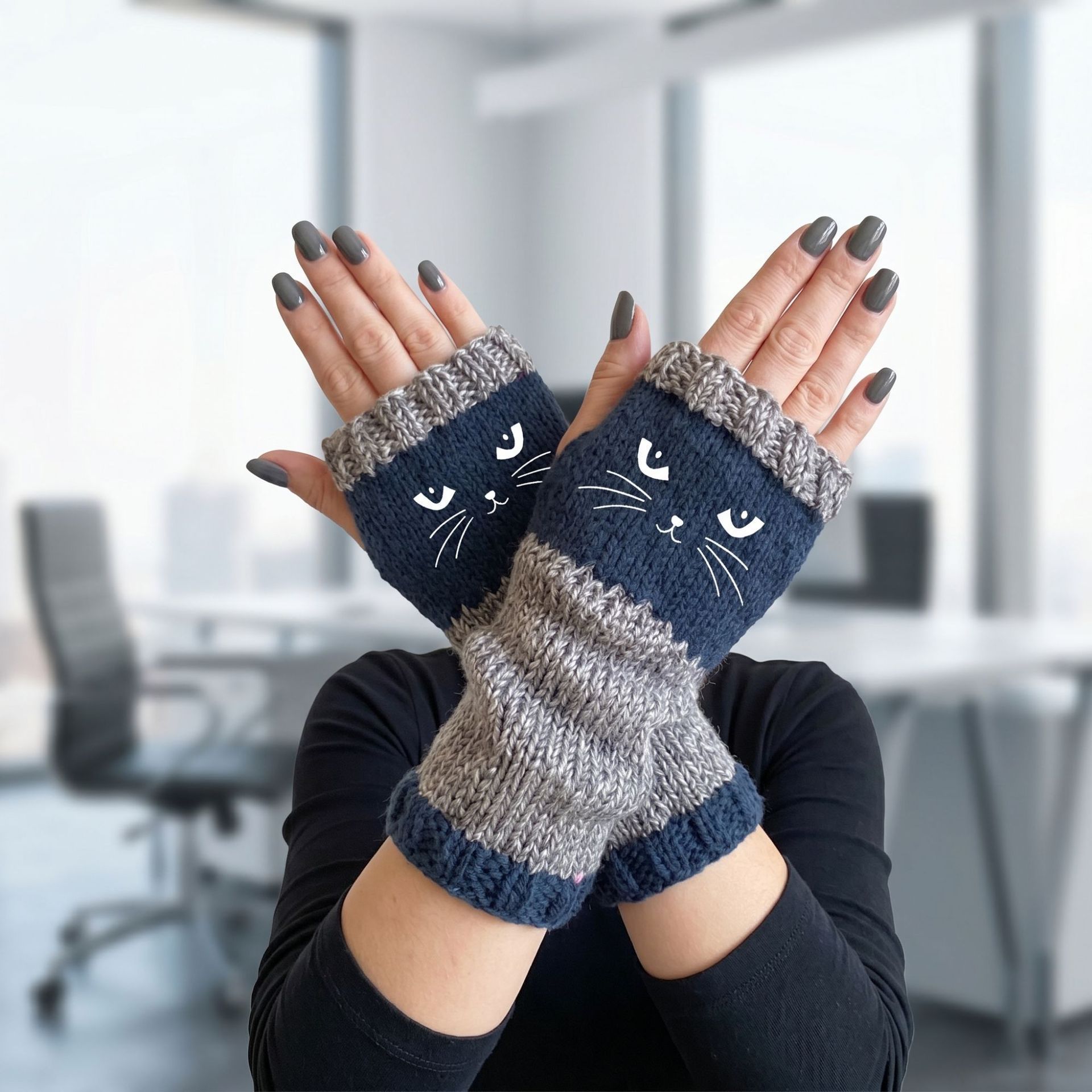 Fashion Warm Knit Half‑Finger Gloves Spliced Hand Protective Work Accessory 2 view 6