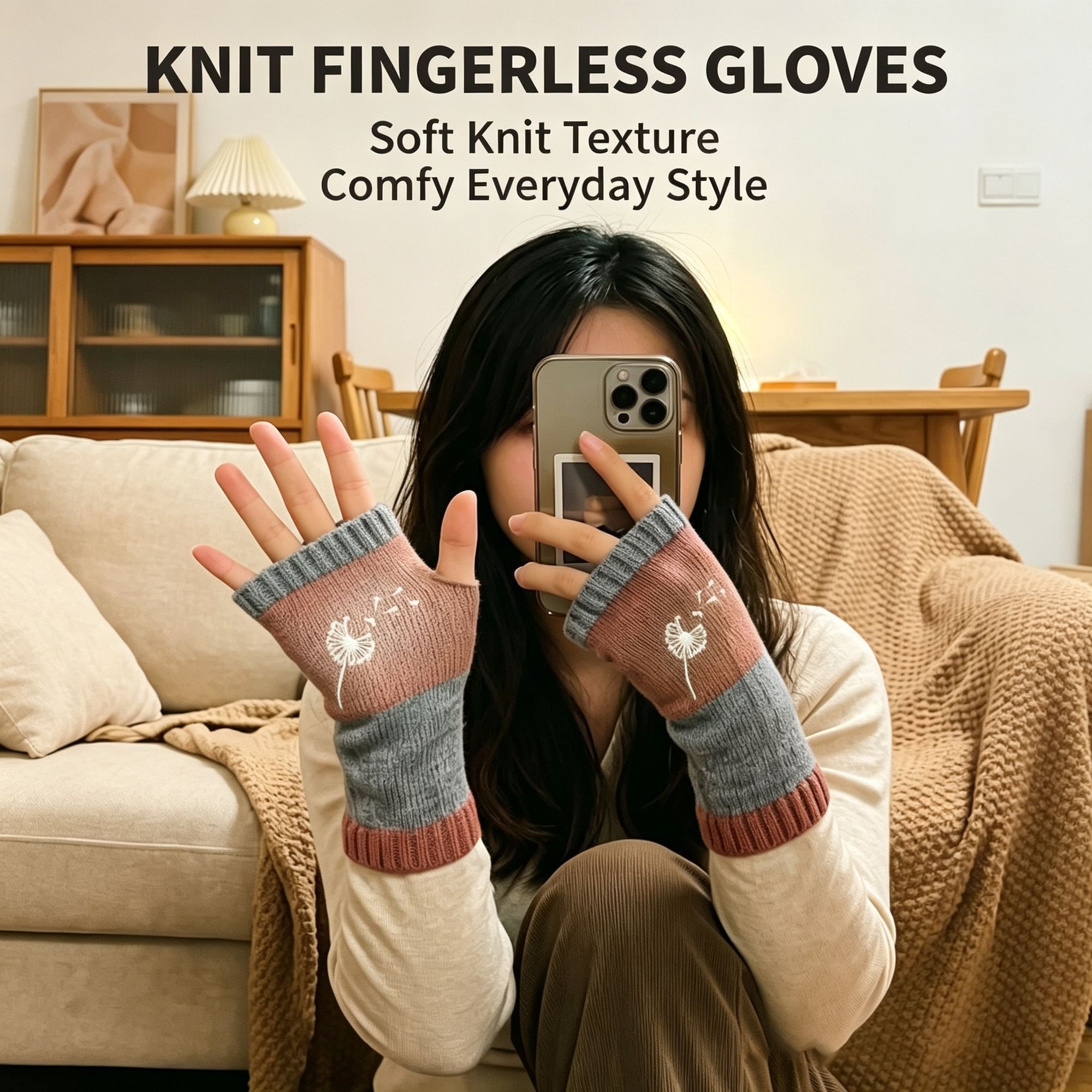 Cozy Spliced Knit Half Finger Gloves Stylish Hand Palm Protection Work Partner view 4