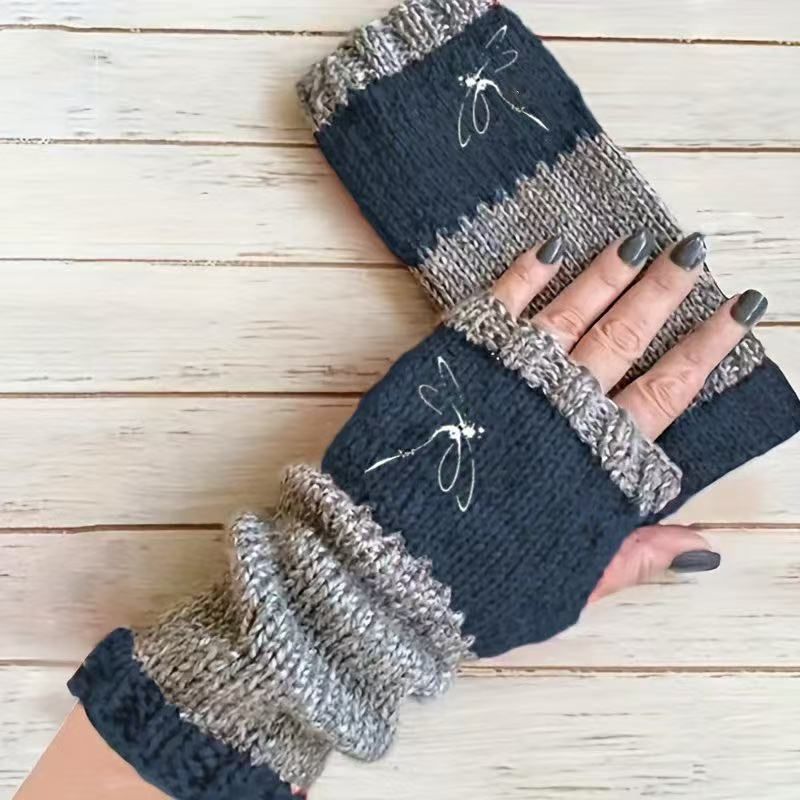Soft Knit Spliced Half‑Finger Gloves Warm Hand Palm Protective Daily Mittens 2 — image 1