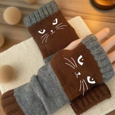 Warm Stylish Spliced Knit Half‑Finger Gloves Palm Guard Work‑Ready Accessory 2 — image 1