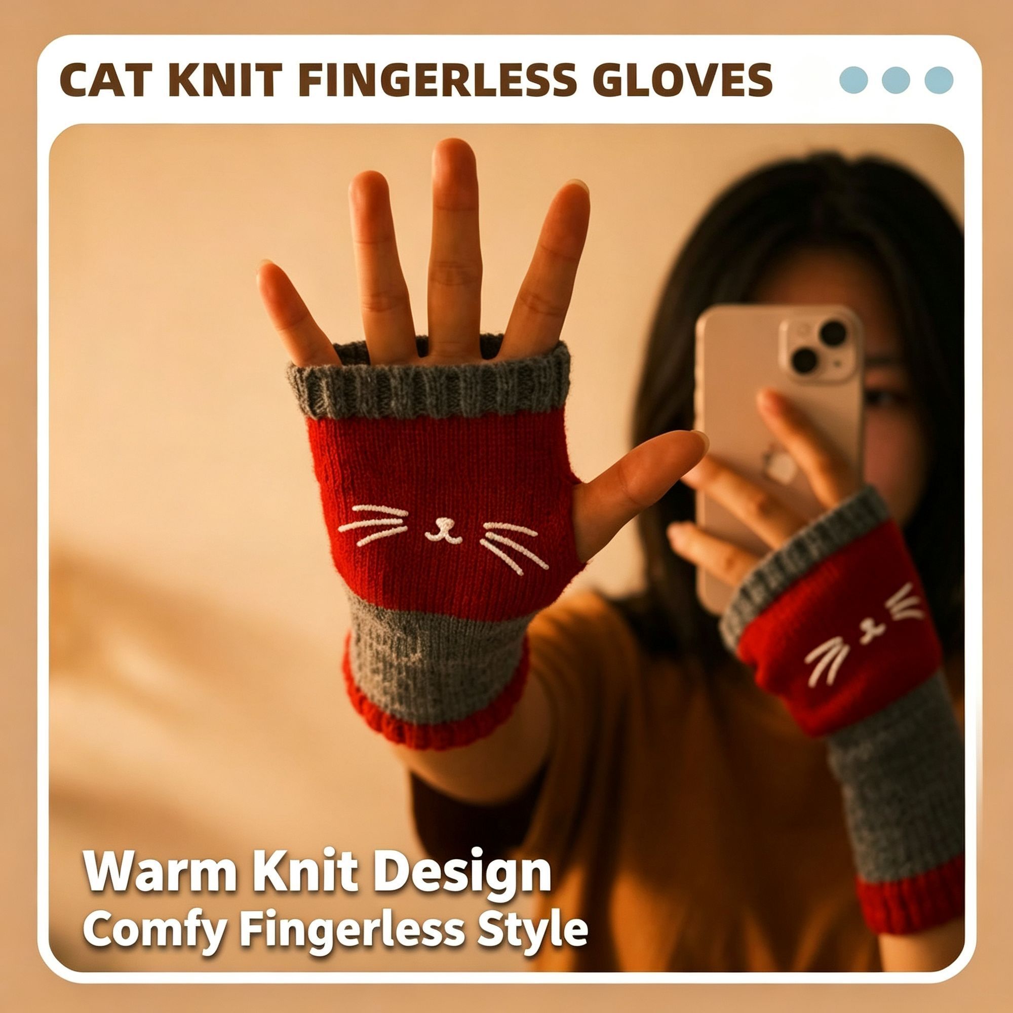 Warm Fashion Spliced Knit Half‑Finger Gloves Hand Protection Work Daily view 3