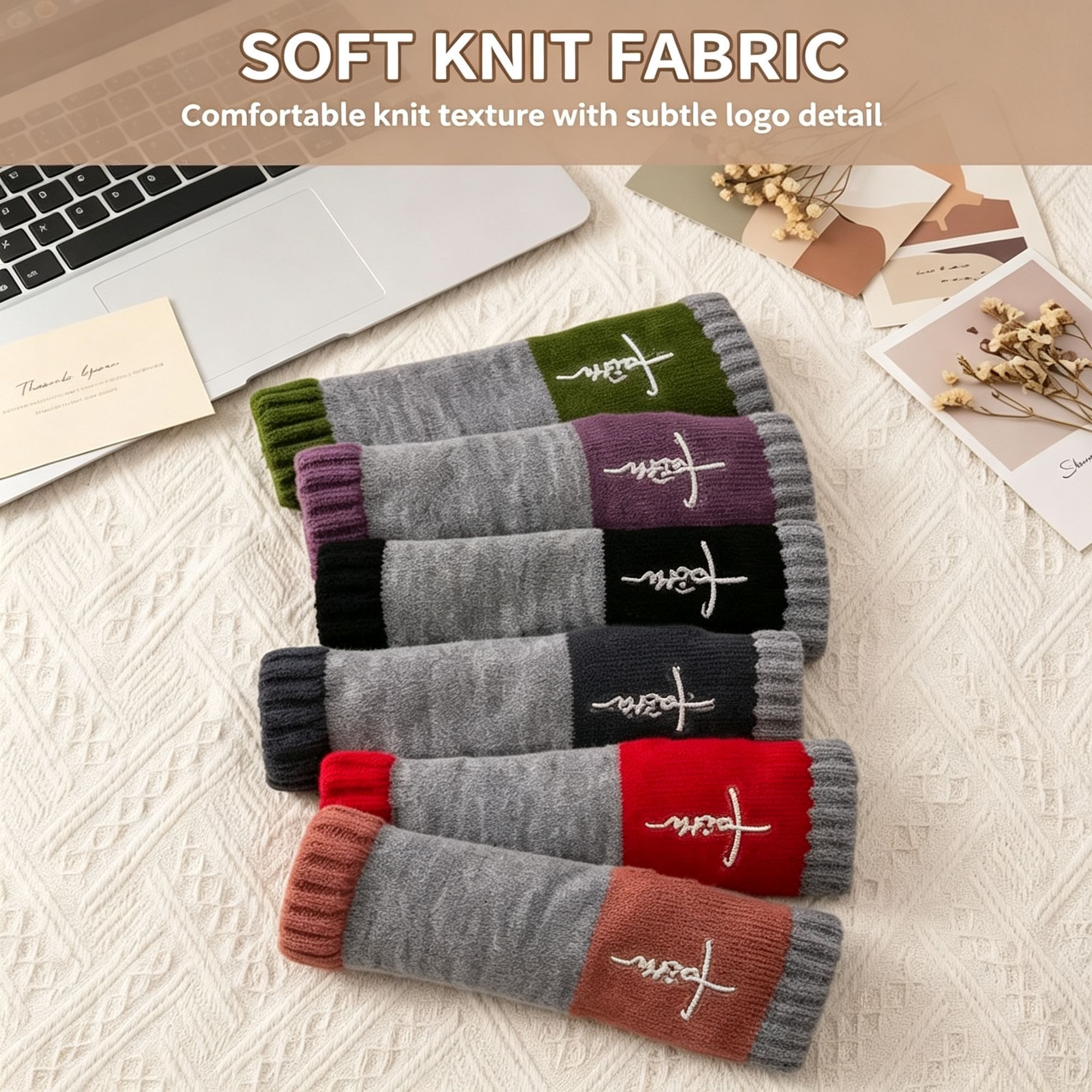 Fashion Warm Spliced Half Finger Knit Gloves Stylish Hand Palm Protective Gear view 7