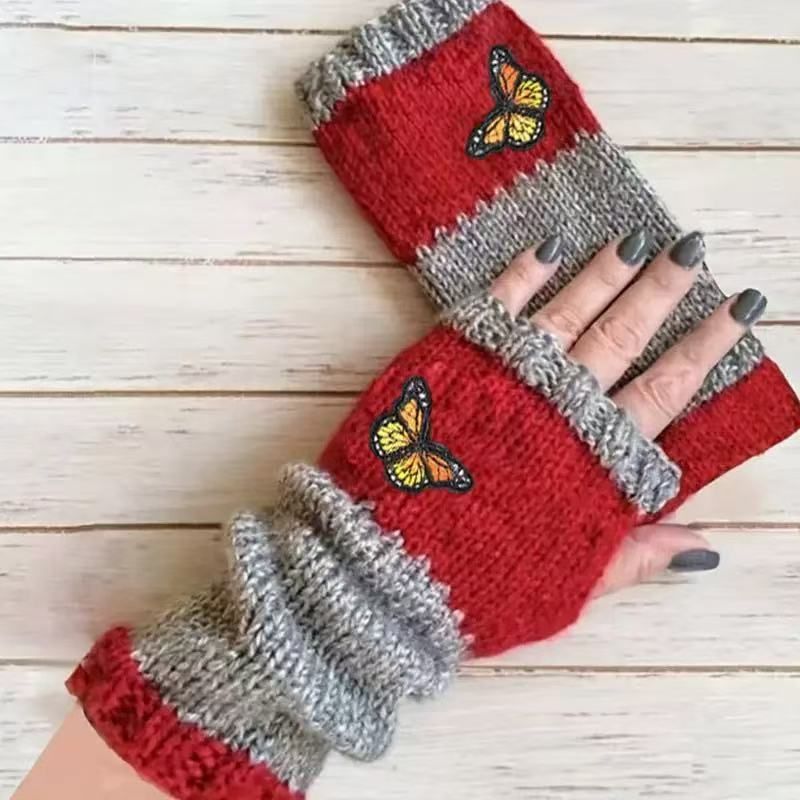 Stylish Spliced Half Finger Gloves Soft Knit Hand Palm Guard Mittens 2 Pcs — image 1